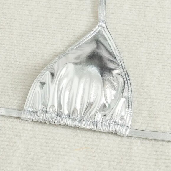 Two-piece with Neck Strap Triangle Bikini (Color: Silvery Grey) - Picture 7 of 7